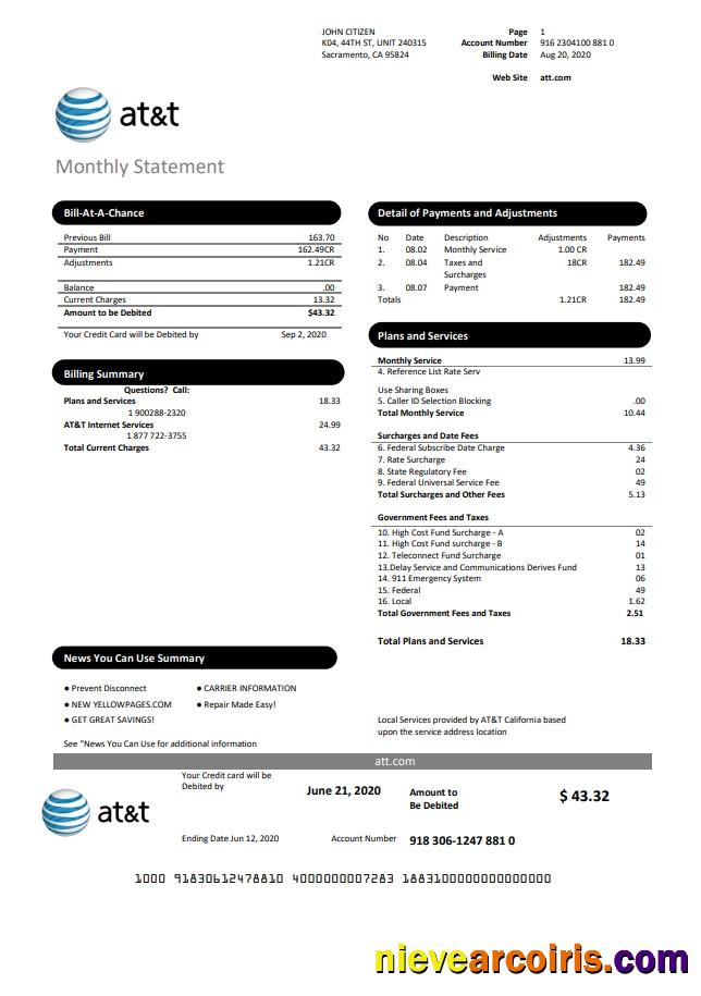 USA Texas AT&T utility bill